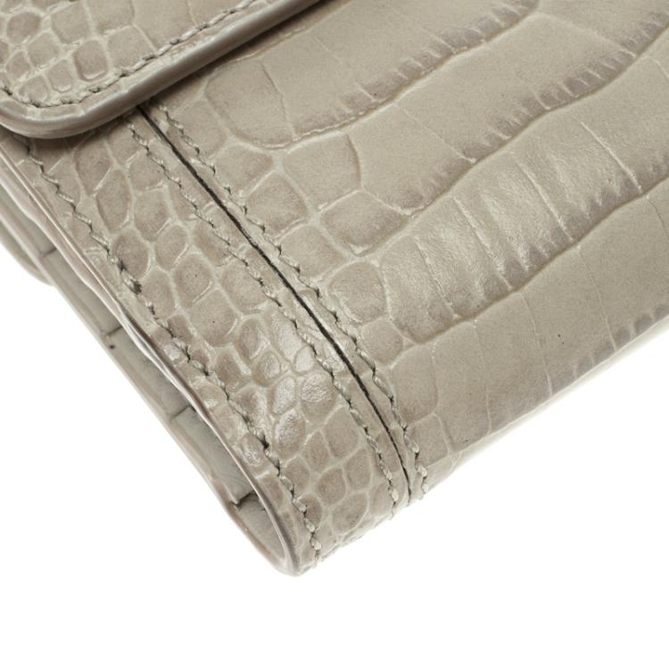 Pre Owned Montblanc Beige Croc Embossed Leather 6CC Flap Wallet