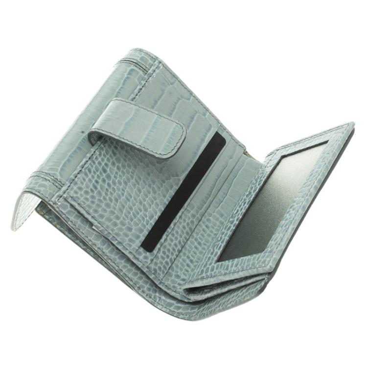 Pre Owned Montblanc Blue Croc Embossed Leather 6CC Flap Wallet