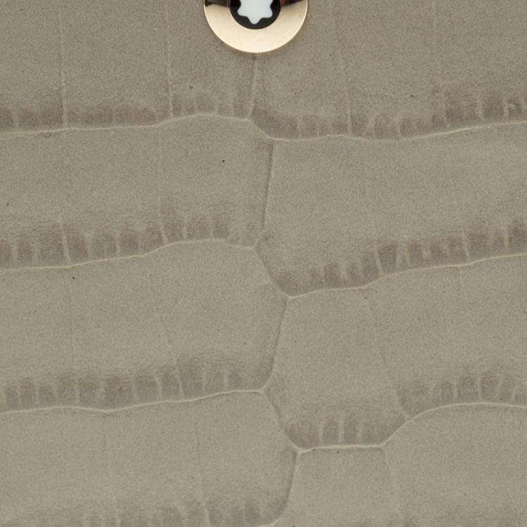 Pre Owned Montblanc Beige Croc Embossed Leather Boheme Zip Around Wallet