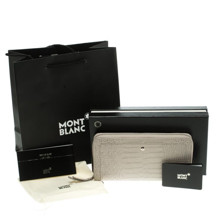 Pre Owned Montblanc Beige Croc Embossed Leather Boheme Zip Around Wallet