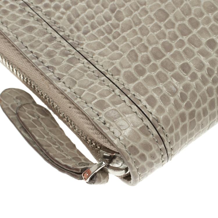 Pre Owned Montblanc Beige Croc Embossed Leather Boheme Zip Around Wallet