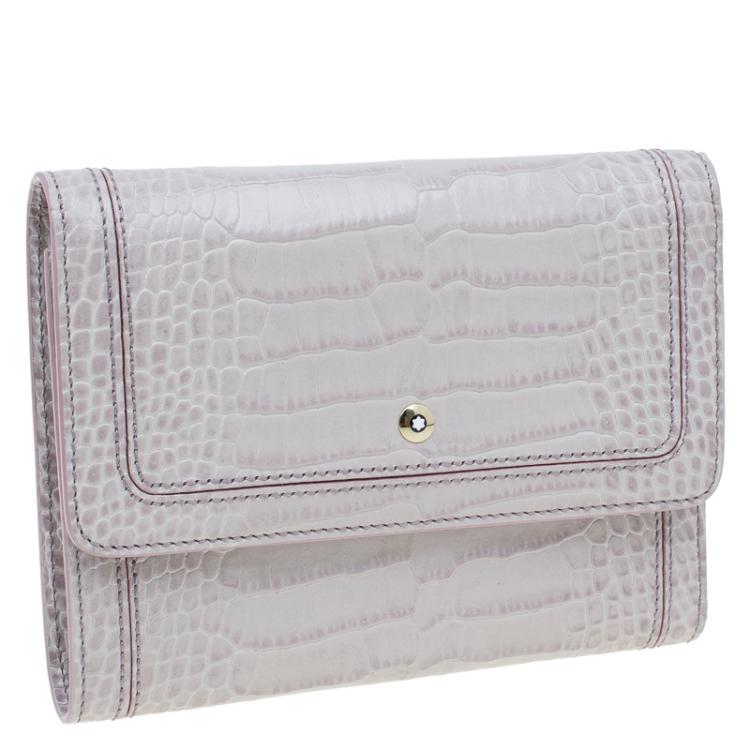 Pre Owned Montblanc Lilac Croc Embossed Leather French Wallet 