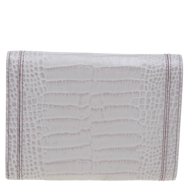Pre Owned Montblanc Lilac Croc Embossed Leather French Wallet 
