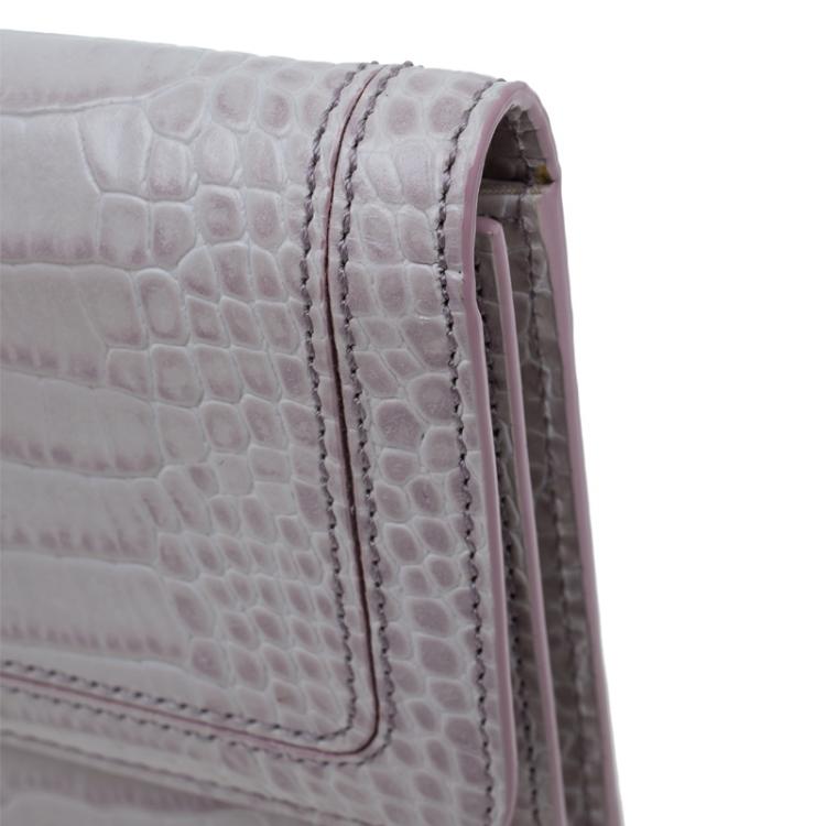 Pre Owned Montblanc Lilac Croc Embossed Leather French Wallet 