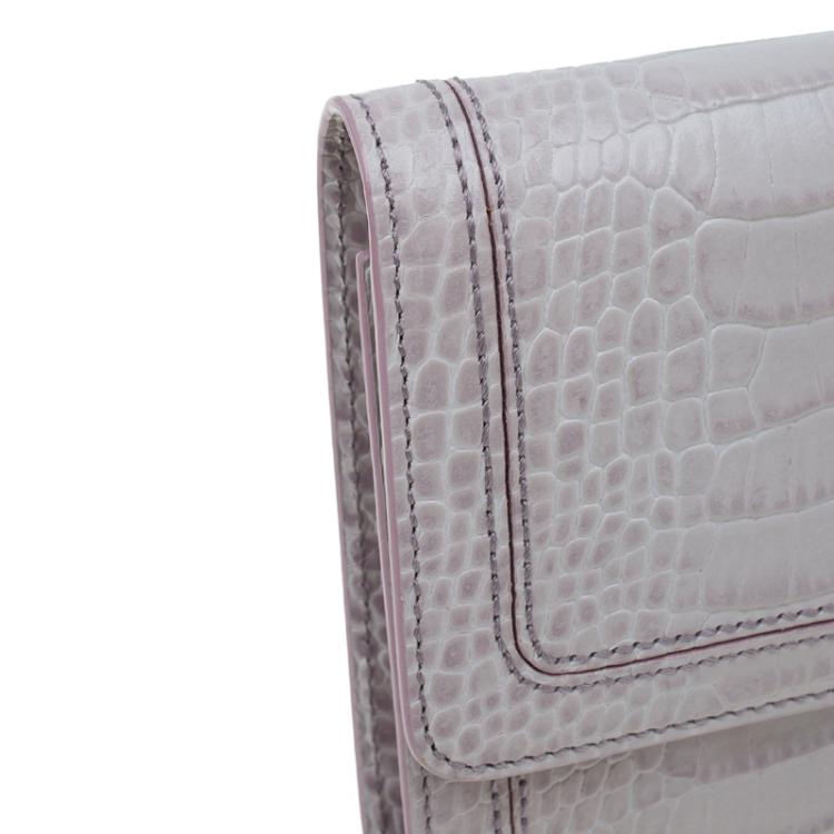 Pre Owned Montblanc Lilac Croc Embossed Leather French Wallet 