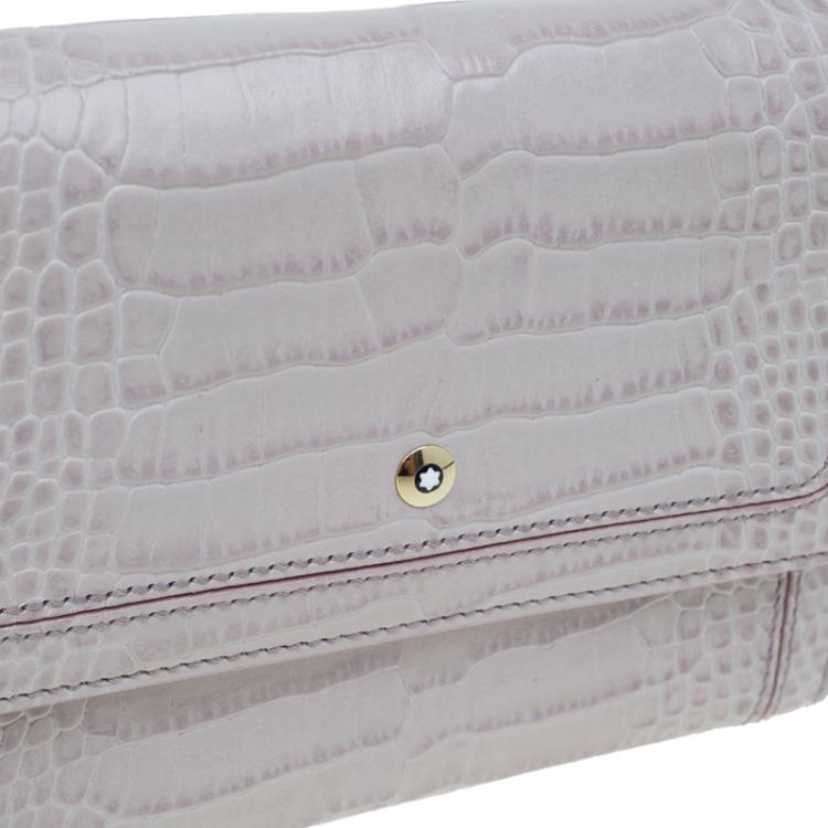 Pre Owned Montblanc Lilac Croc Embossed Leather French Wallet 