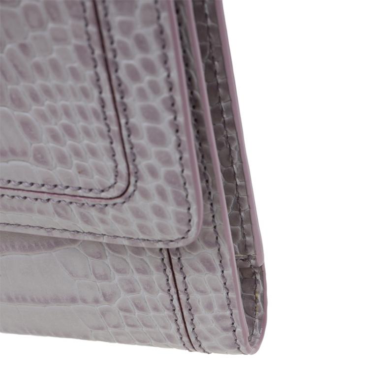 Pre Owned Montblanc Lilac Croc Embossed Leather French Wallet 