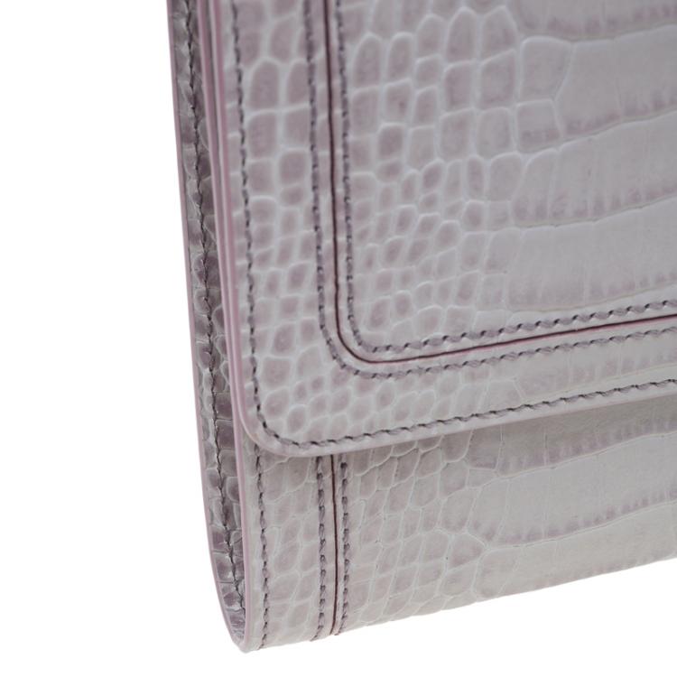 Pre Owned Montblanc Lilac Croc Embossed Leather French Wallet 