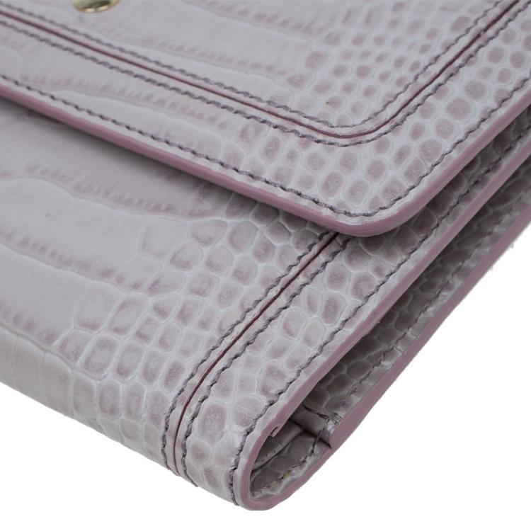 Pre Owned Montblanc Lilac Croc Embossed Leather French Wallet 