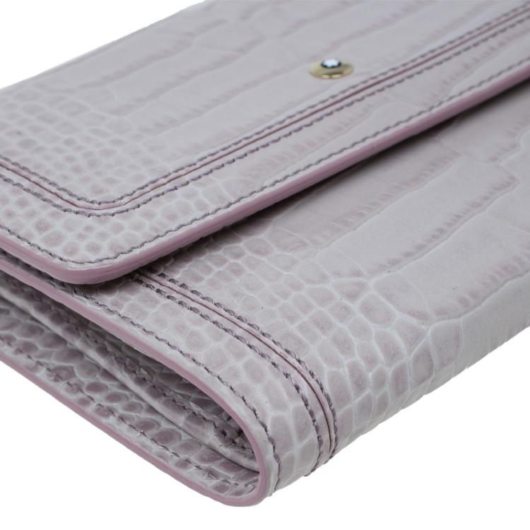 Pre Owned Montblanc Lilac Croc Embossed Leather French Wallet 