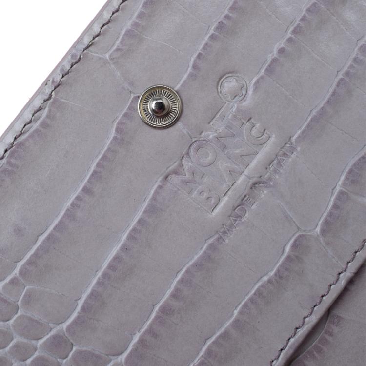 Pre Owned Montblanc Lilac Croc Embossed Leather French Wallet 
