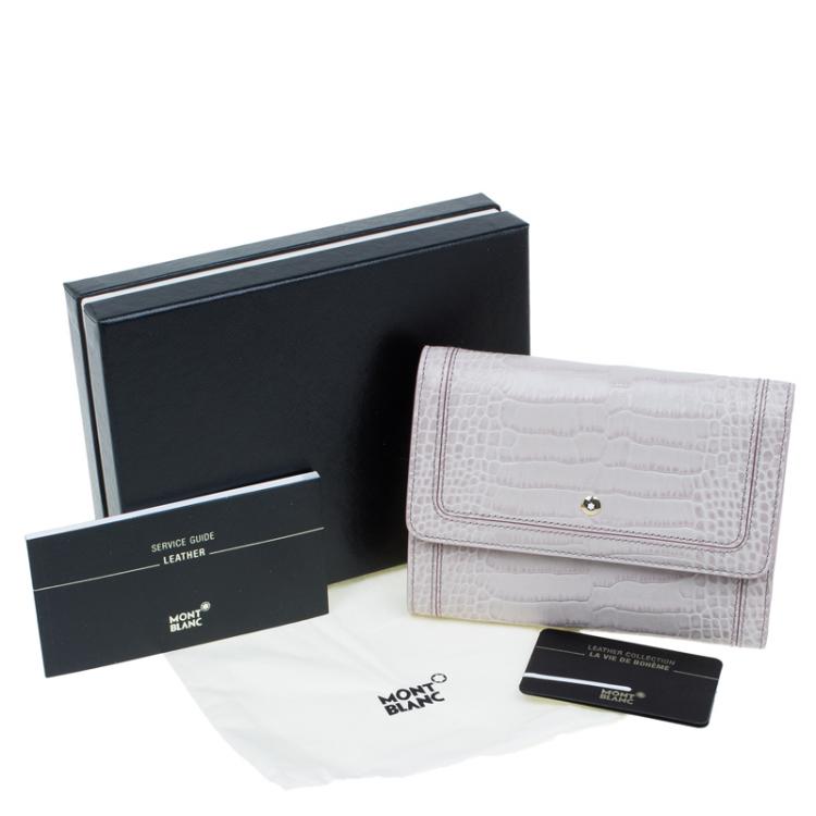 Pre Owned Montblanc Lilac Croc Embossed Leather French Wallet 