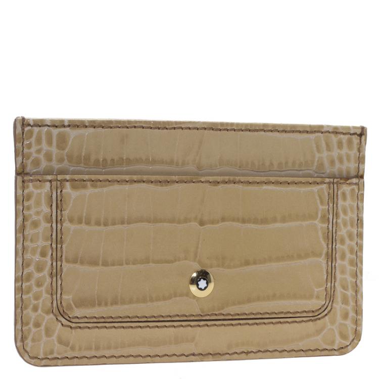 Pre Owned Montblanc Beige Croc Embossed Leather Card Holder