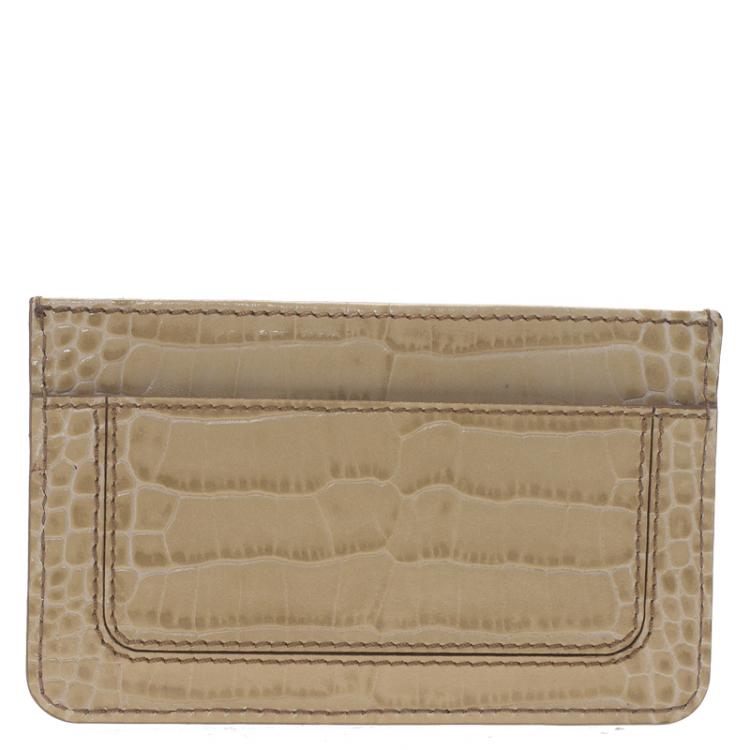 Pre Owned Montblanc Beige Croc Embossed Leather Card Holder