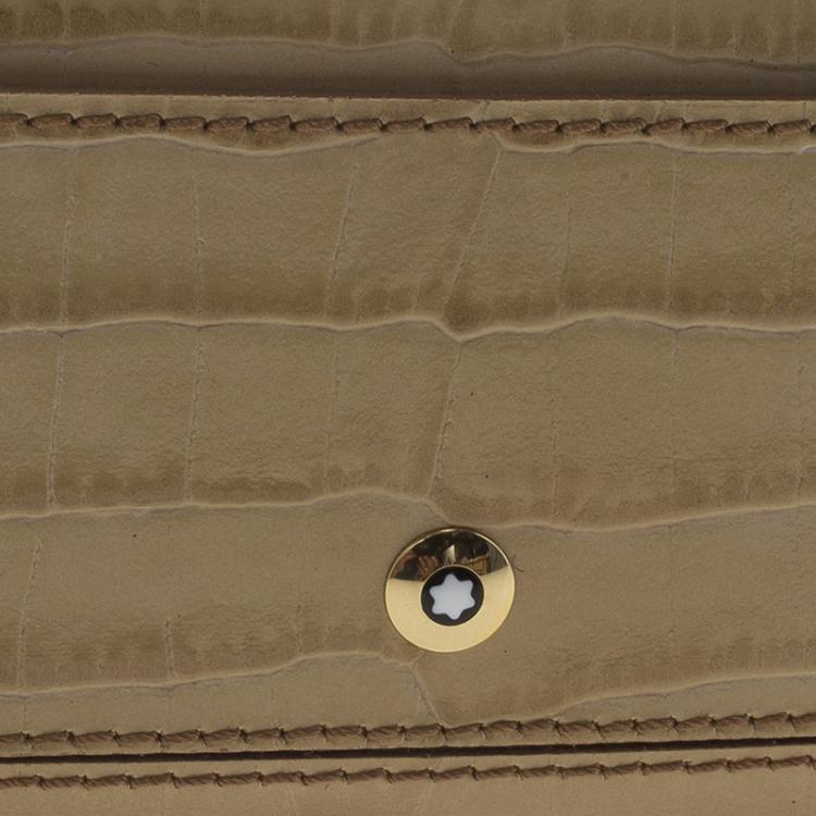 Pre Owned Montblanc Beige Croc Embossed Leather Card Holder