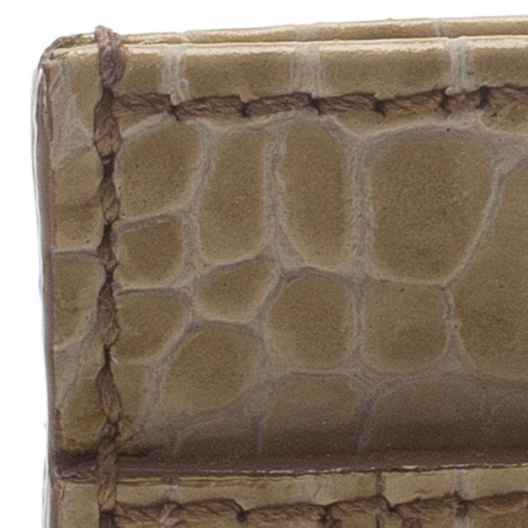 Pre Owned Montblanc Beige Croc Embossed Leather Card Holder