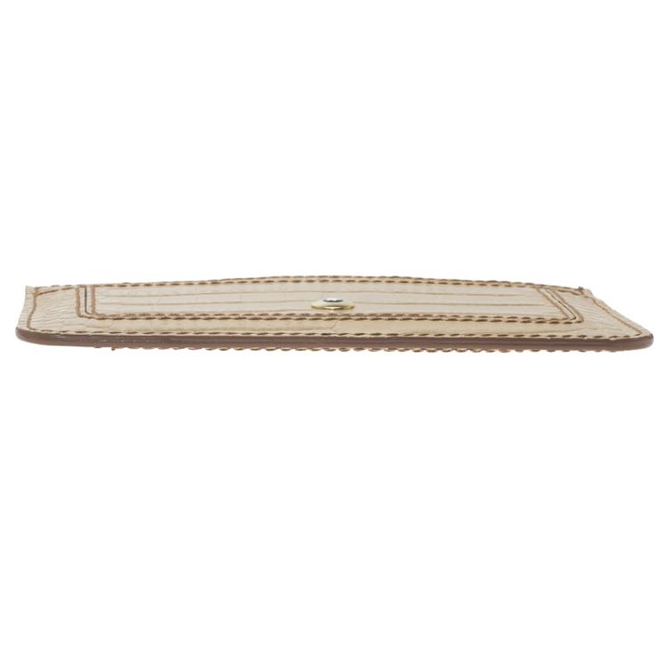 Pre Owned Montblanc Beige Croc Embossed Leather Card Holder