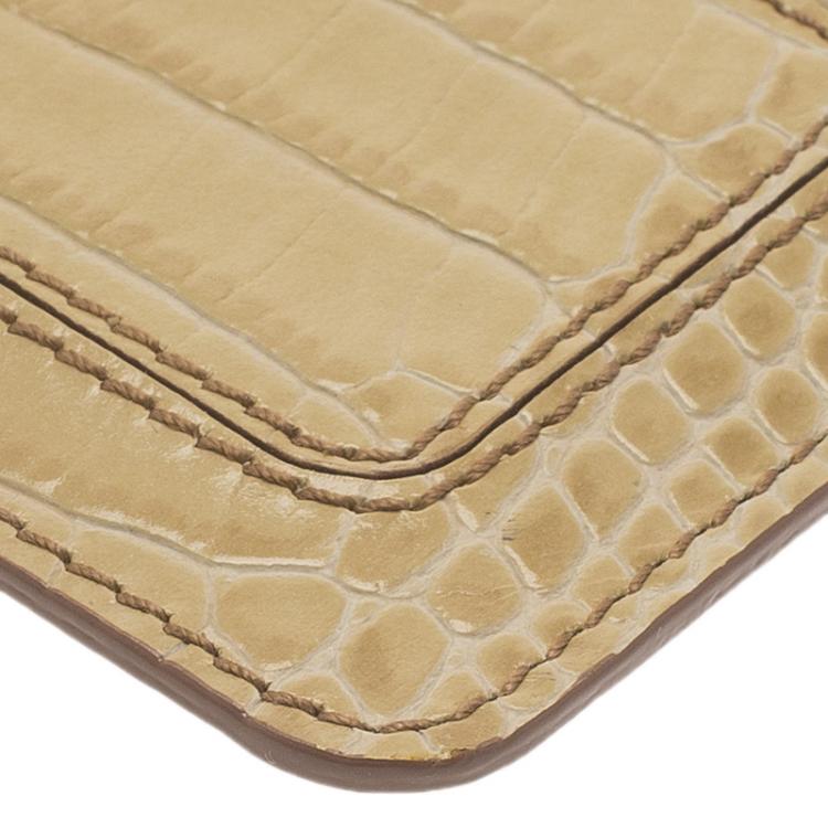 Pre Owned Montblanc Beige Croc Embossed Leather Card Holder