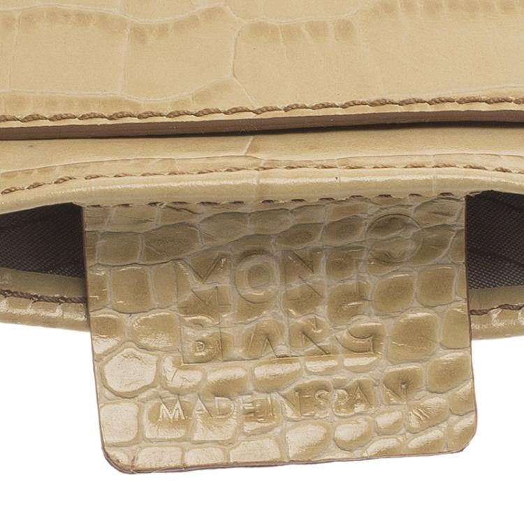 Pre Owned Montblanc Beige Croc Embossed Leather Card Holder