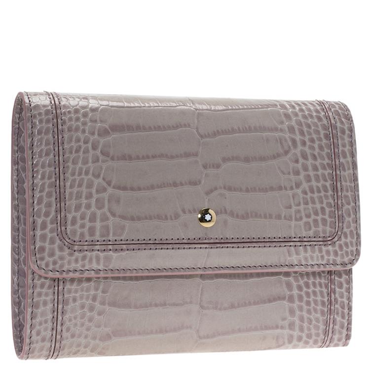 Pre Owned Montblanc Lilac Croc Embossed Leather French Wallet