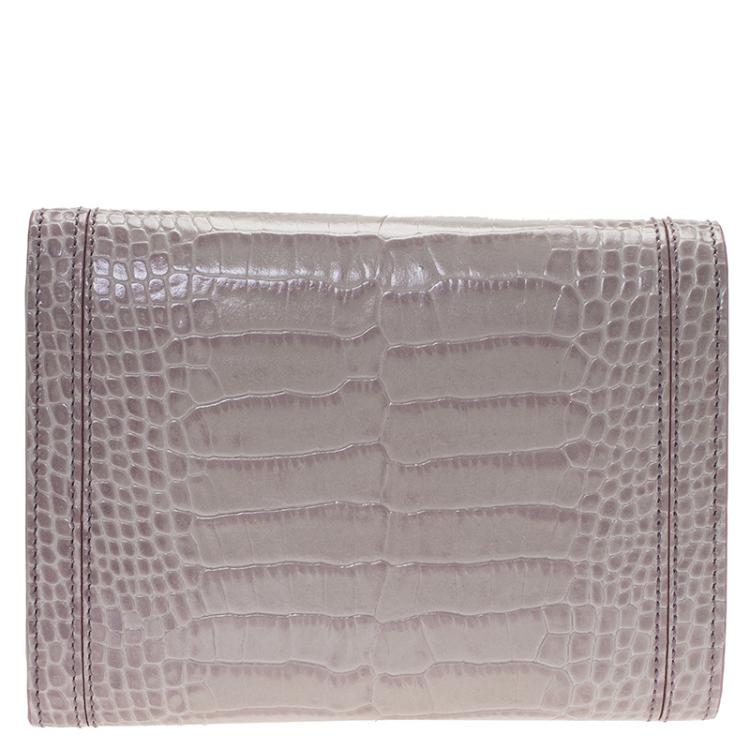 Pre Owned Montblanc Lilac Croc Embossed Leather French Wallet