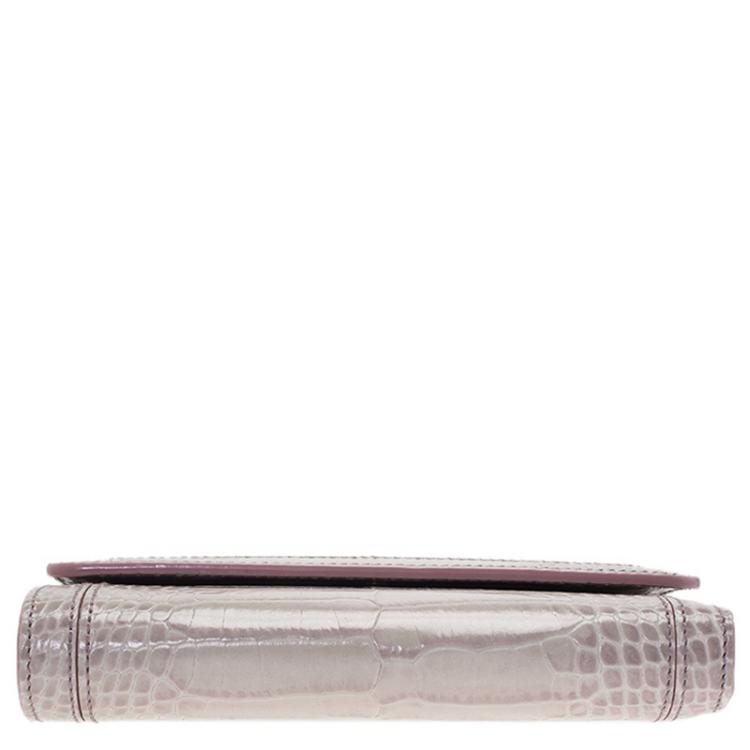 Pre Owned Montblanc Lilac Croc Embossed Leather French Wallet