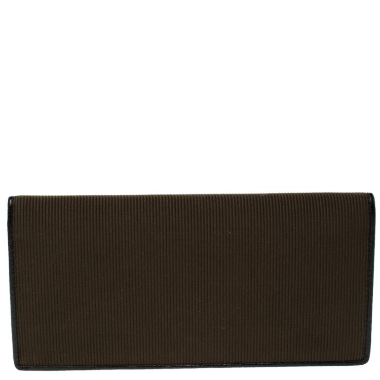 Pre Owned Montblanc Khaki/Brown Fabric and Embossed Leather Nightflight Wallet 6CC