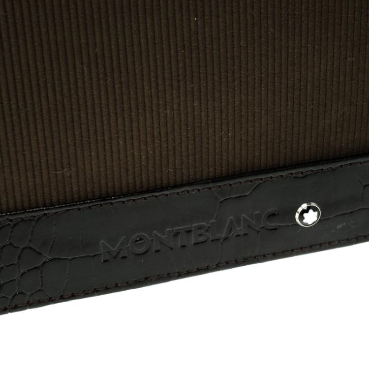 Pre Owned Montblanc Khaki/Brown Fabric and Embossed Leather Nightflight Wallet 6CC