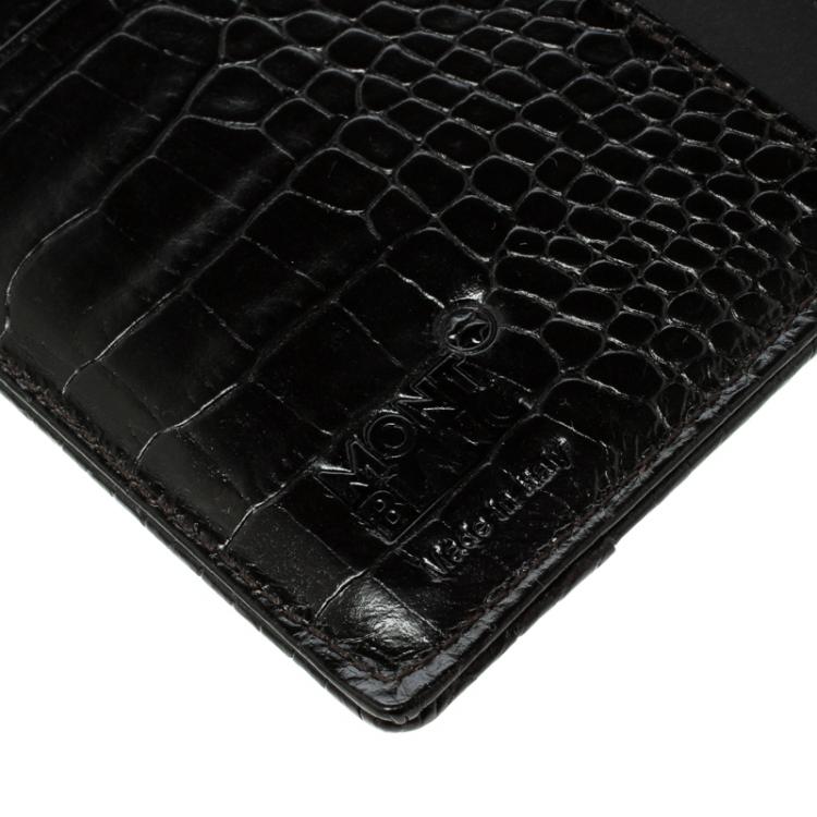 Pre Owned Montblanc Khaki/Brown Fabric and Embossed Leather Nightflight Wallet 6CC