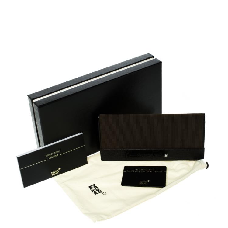 Pre Owned Montblanc Khaki/Brown Fabric and Embossed Leather Nightflight Wallet 6CC