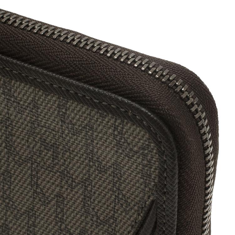 Pre Owned Montblanc Brown Leather and Signature Canvas Zip Around Travel Wallet