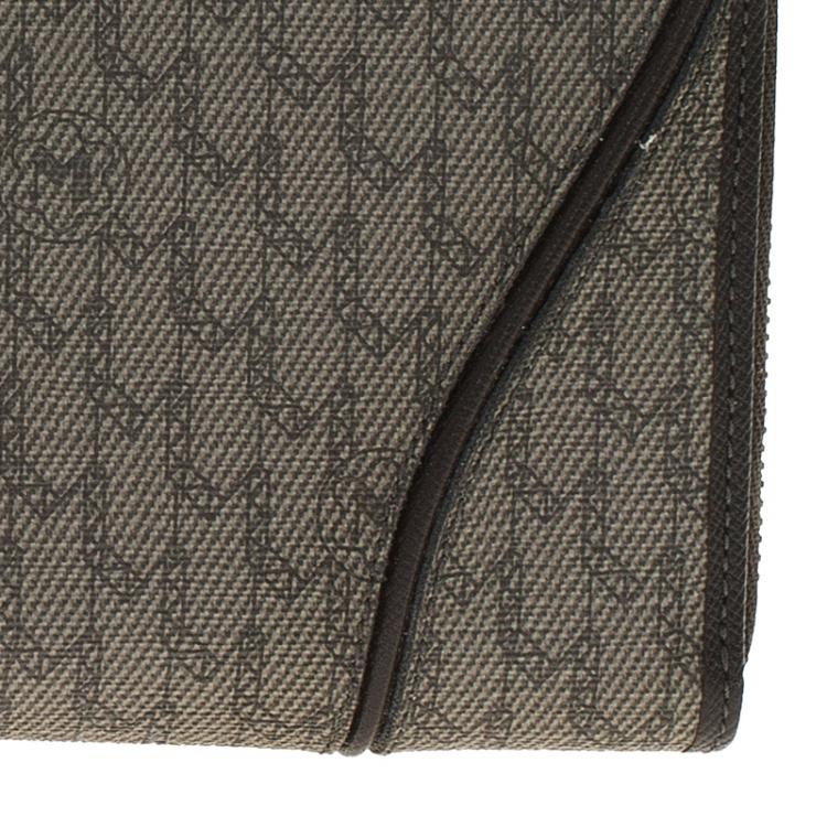 Pre Owned Montblanc Brown Leather and Signature Canvas Zip Around Travel Wallet