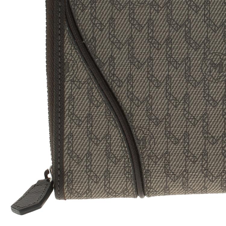 Pre Owned Montblanc Brown Leather and Signature Canvas Zip Around Travel Wallet