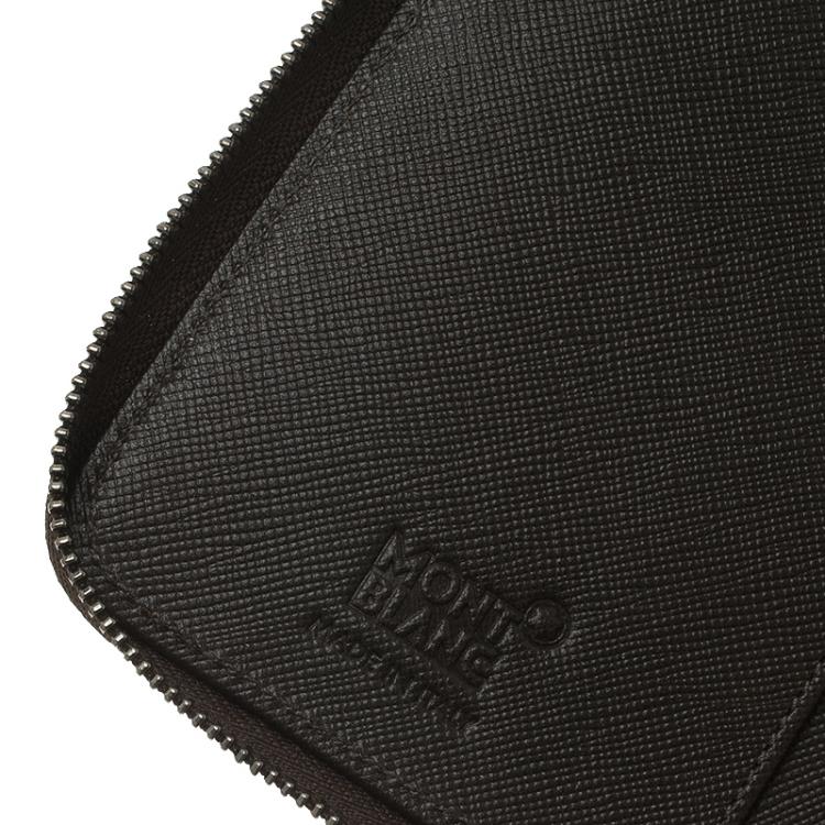 Pre Owned Montblanc Brown Leather and Signature Canvas Zip Around Travel Wallet