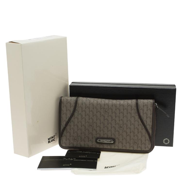 Pre Owned Montblanc Brown Leather and Signature Canvas Zip Around Travel Wallet