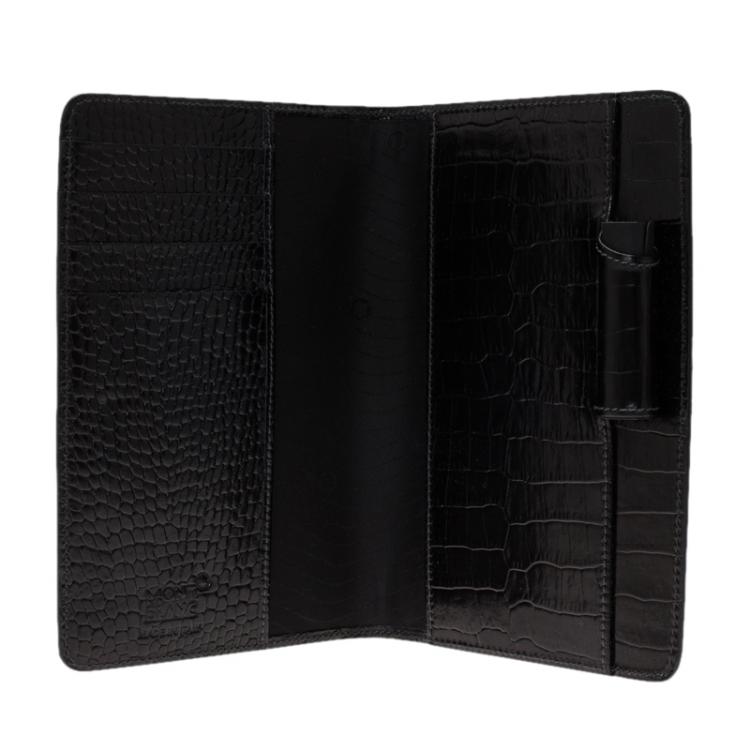 Pre Owned Montblanc Black Sand Lizard Embossed Leather Small Agenda