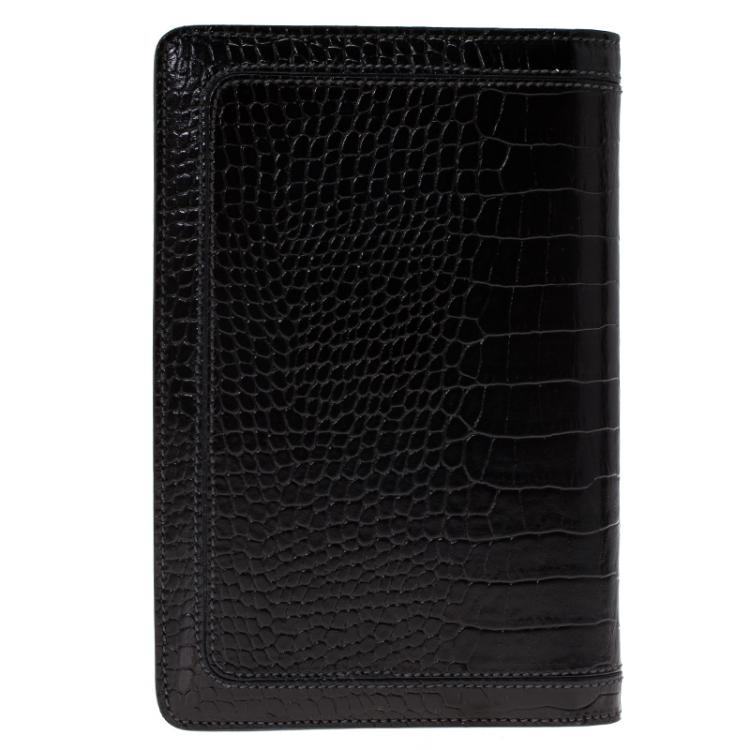 Pre Owned Montblanc Black Sand Lizard Embossed Leather Small Agenda