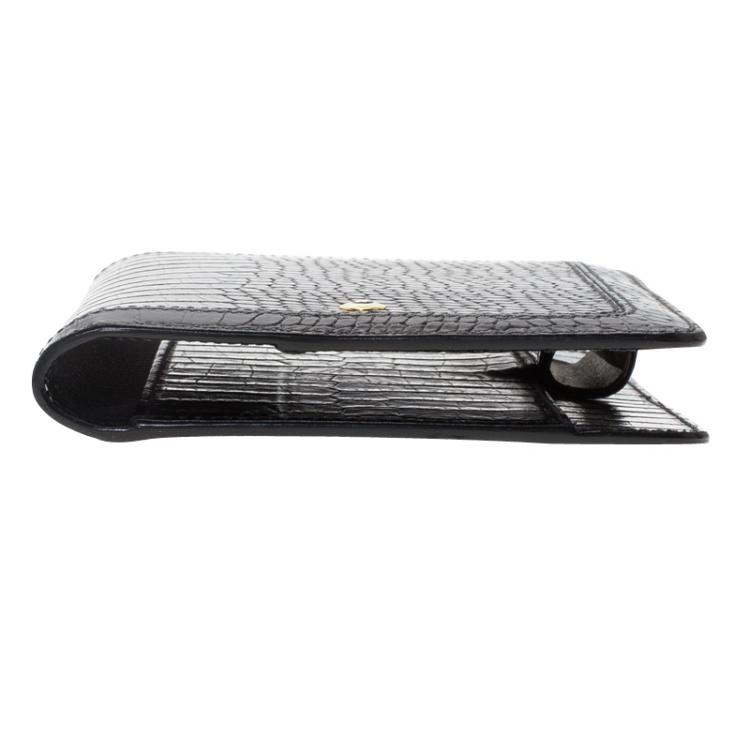Pre Owned Montblanc Black Sand Lizard Embossed Leather Small Agenda