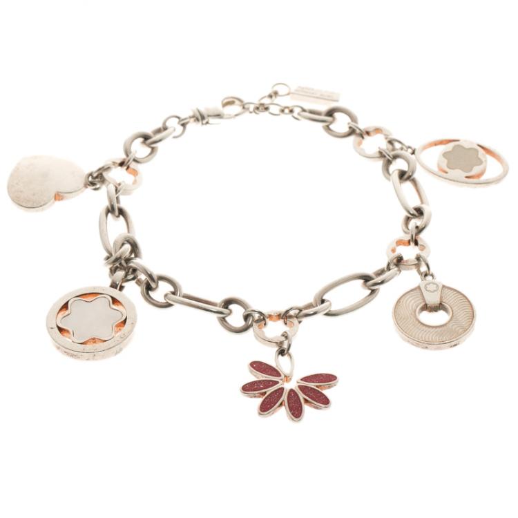Pre Owned Montblanc Star Signet Silver Multi Charm Bracelet 20 cm