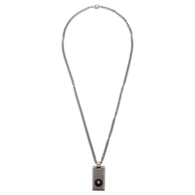 Pre Owned Montblanc Diamond Stainless Steel Pendant Necklace