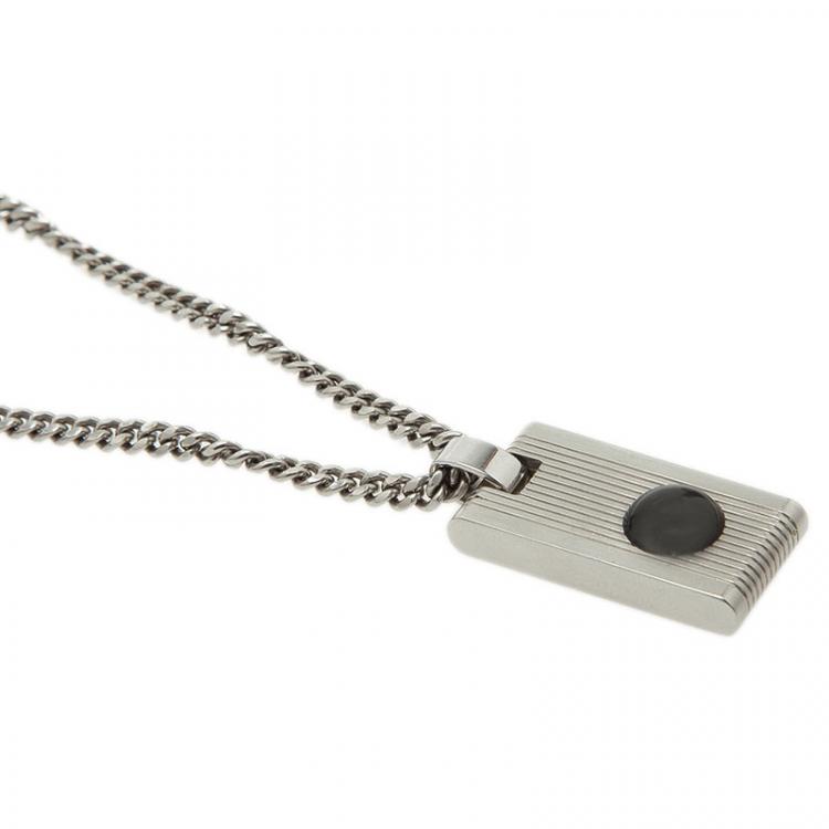 Pre Owned Montblanc Diamond Stainless Steel Pendant Necklace