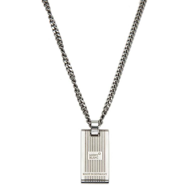 Pre Owned Montblanc Diamond Stainless Steel Pendant Necklace