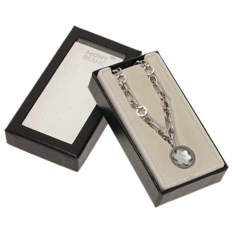 Pre Owned Montblanc Star Signet Mother Of Pearl Silver Pendant Necklace