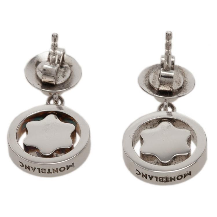 Pre Owned Montblanc Star Signet Mother Of Pearl Silver Dangle Stud Earrings