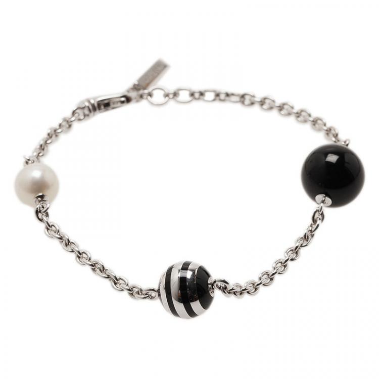 Pre Owned Montblanc Pearl and Onyx Silver Bracelet