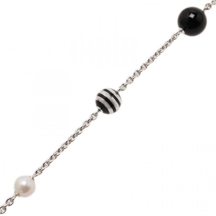 Pre Owned Montblanc Pearl and Onyx Silver Bracelet