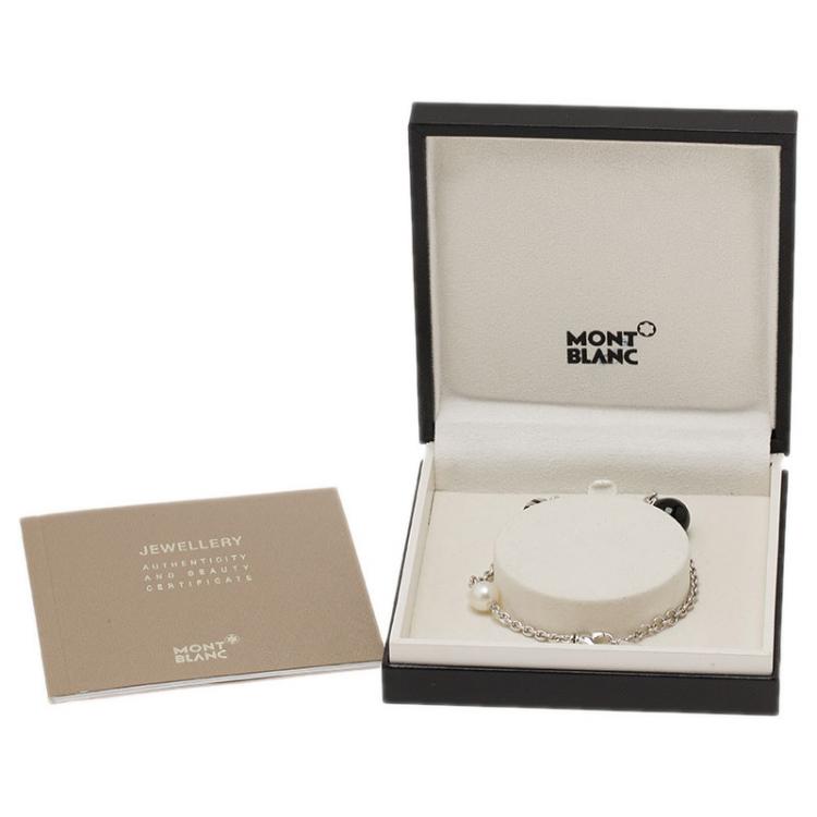 Pre Owned Montblanc Pearl and Onyx Silver Bracelet