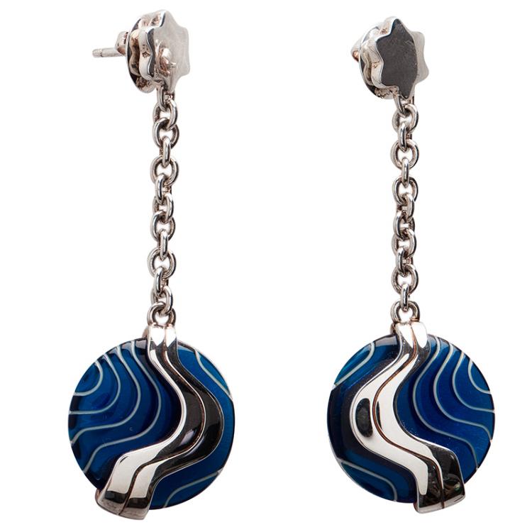 Pre Owned Montblanc Blue Pendant Silver Earrings