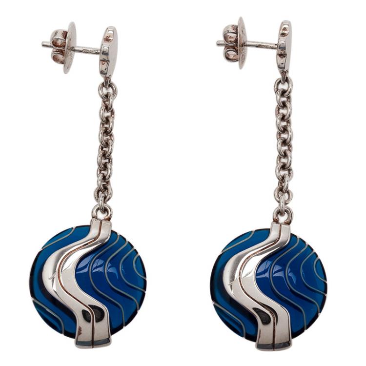 Pre Owned Montblanc Blue Pendant Silver Earrings