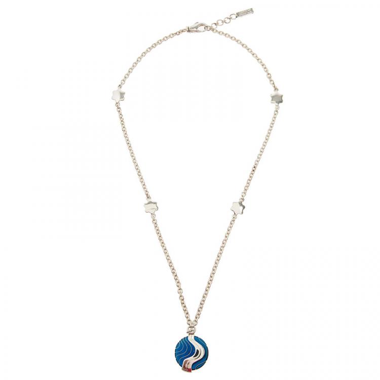 Pre Owned Montblanc Blue Pendant Silver Necklace